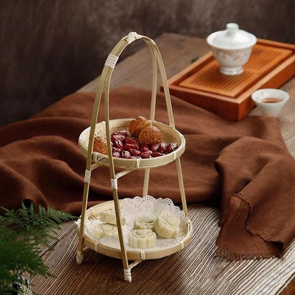 1/2/3 Tier Bamboo Weaving Baskets Weave Storage Baskets Basket Tray Snack Display Stand Home