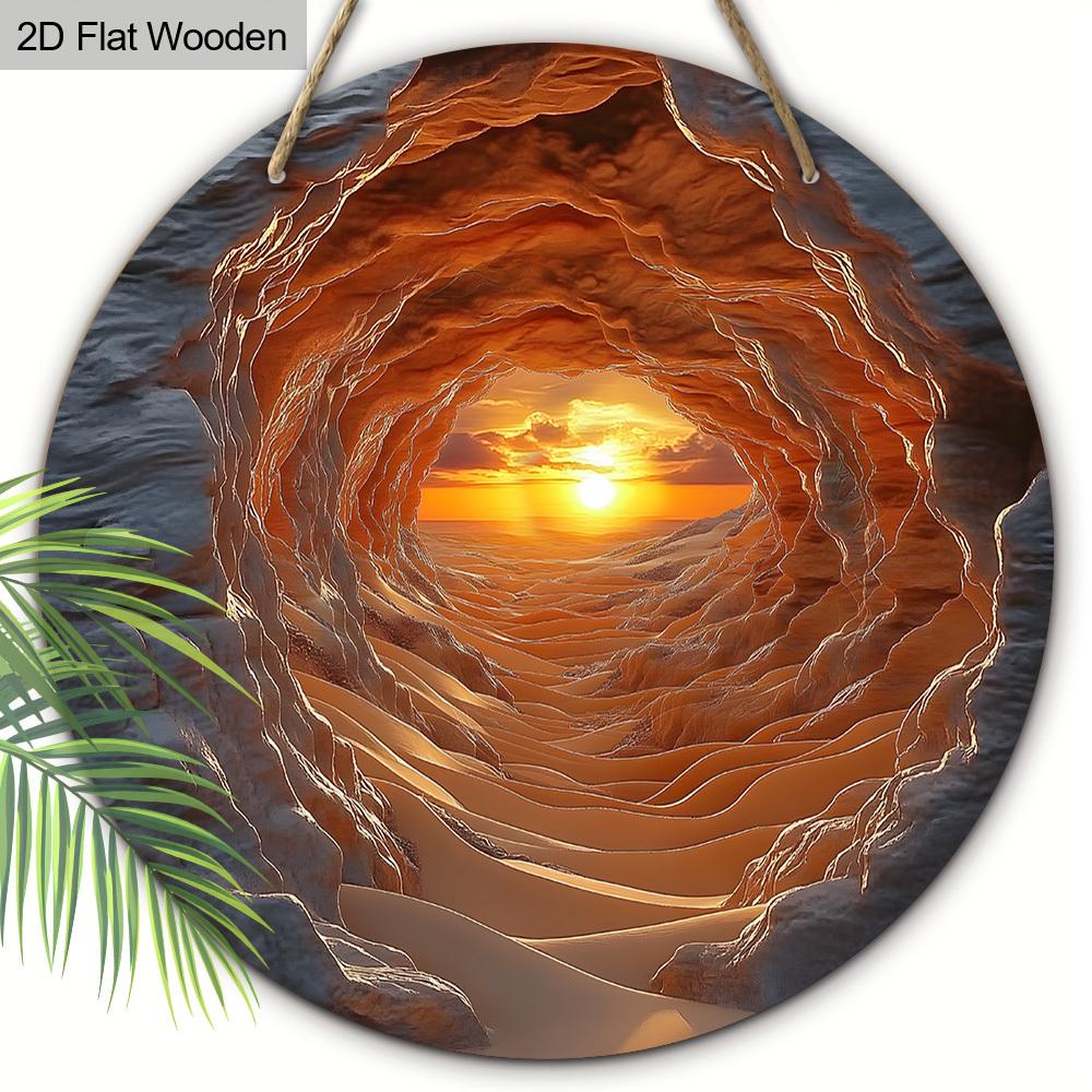 5 шт. Деревянного настенного художественного декора, 7,87-дюймовая круглая табличка с изображением восхода солнца в пещере - классический стиль, многоцелевое настенное украшение - не требуется электричество, идеально подходит для