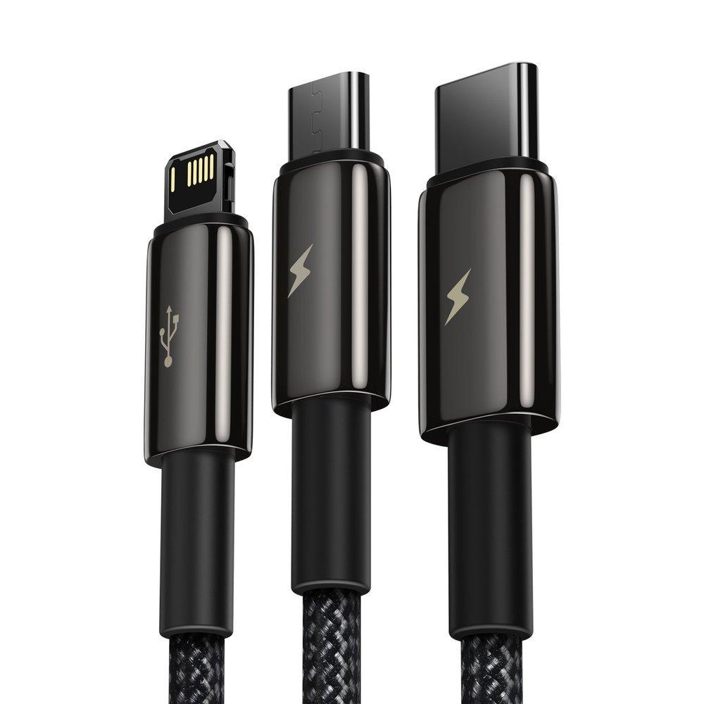 Baseus Tungsten Multi-Purpose USB Cable - 3-in-1 Type-C/Lightning/Micro USB, 3.5A, 1.5m, Black