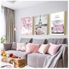 Room Girls Bedroom Wall Art Prints Fashion Home Decor Pink Flower Posters Paris Tower Picture Nordic Canvas Painting for Living