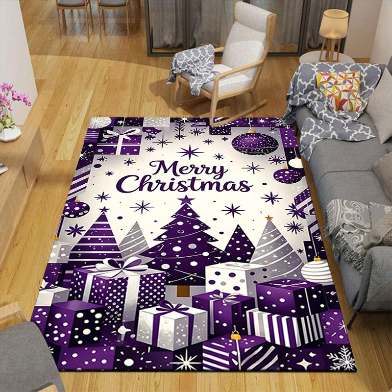 1Pc Purple Christmas Celebration Rug, Office Carpet Indoor Outdoor Doormat, Non-Slip, Comfortable, Living, Christmas Halloween, Xmas Gift G1268