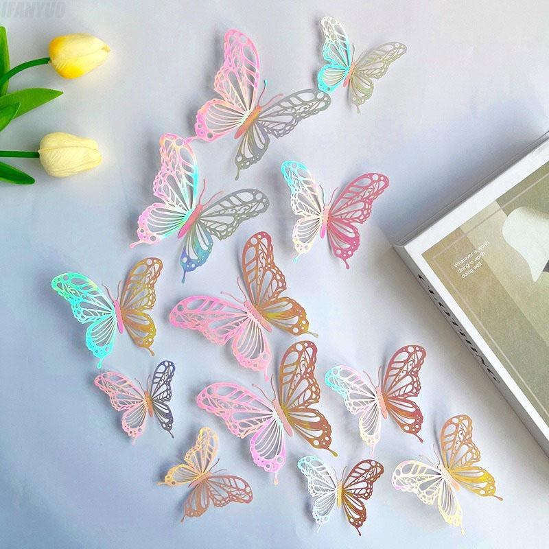3D  12 PCS Hollow Butterfly Wall Decals Polka Dot Stickers for Kids Room Living Room Holiday Festival Decoration