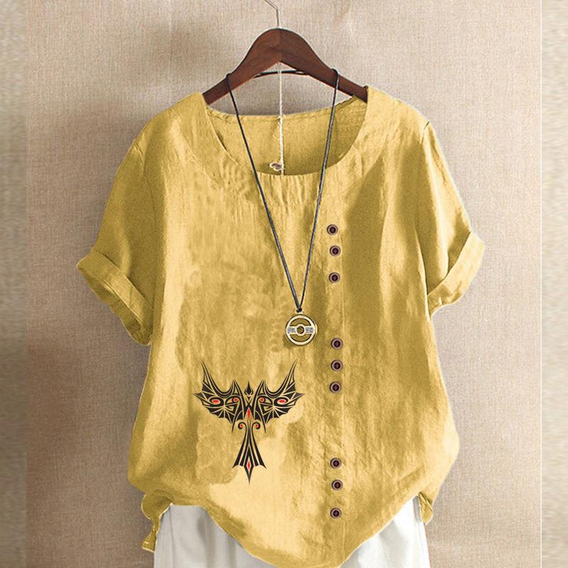 Women's Fashion Pattern Print Short Sleeve T-shirt Loose Cotton Shirt Casual Loose Summer Blouse Tops Plus Size