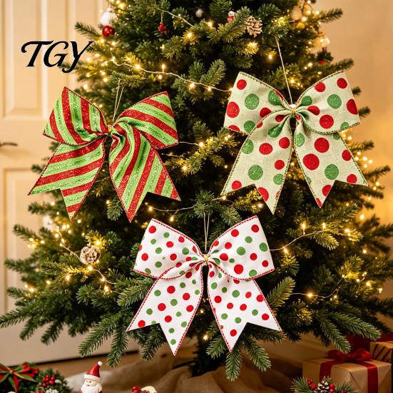 Reusable Seasonal Party Supplies 2Pcs Christmas Polka Dot Bow Decor, European Style Ribbon Ornament for Tree Topper Decorations Gift Box Wreath,