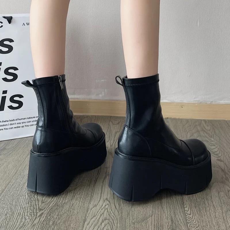 Женские ботильоны на платформе, туфли на высоком каблуке, зимние дизайнерские новинки 2025 года, повседневные готические ботинки челси, модные женские ботинки