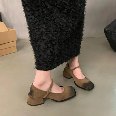 Модные фетровые туфли Мэри Джейн для женщин с квадратным носком из флока, новые модные винтажные туфли из искусственной замши, массивные туфли для платья, весна