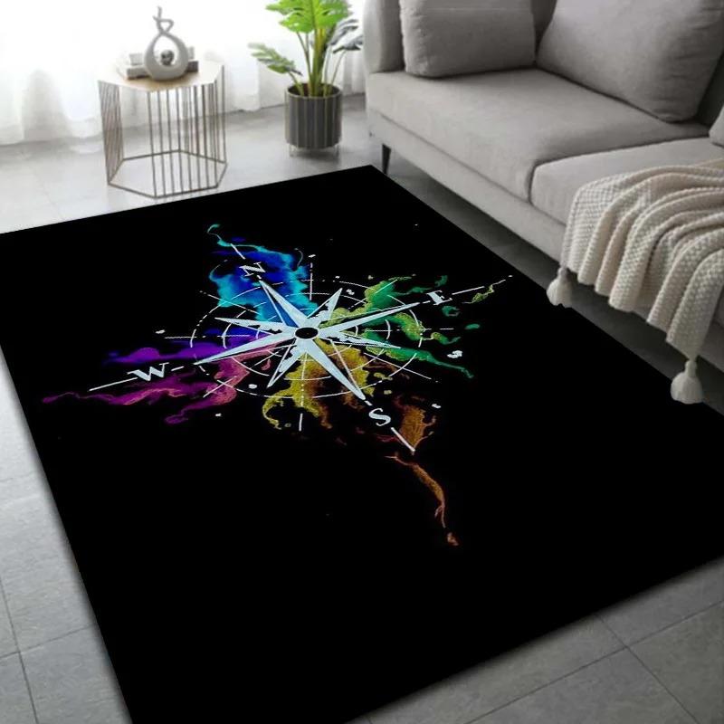 Винтажный дизайн компаса Ковры флуоресцентного зеленого цвета Карта звезд Горный узор для современной гостиной Домашний декор