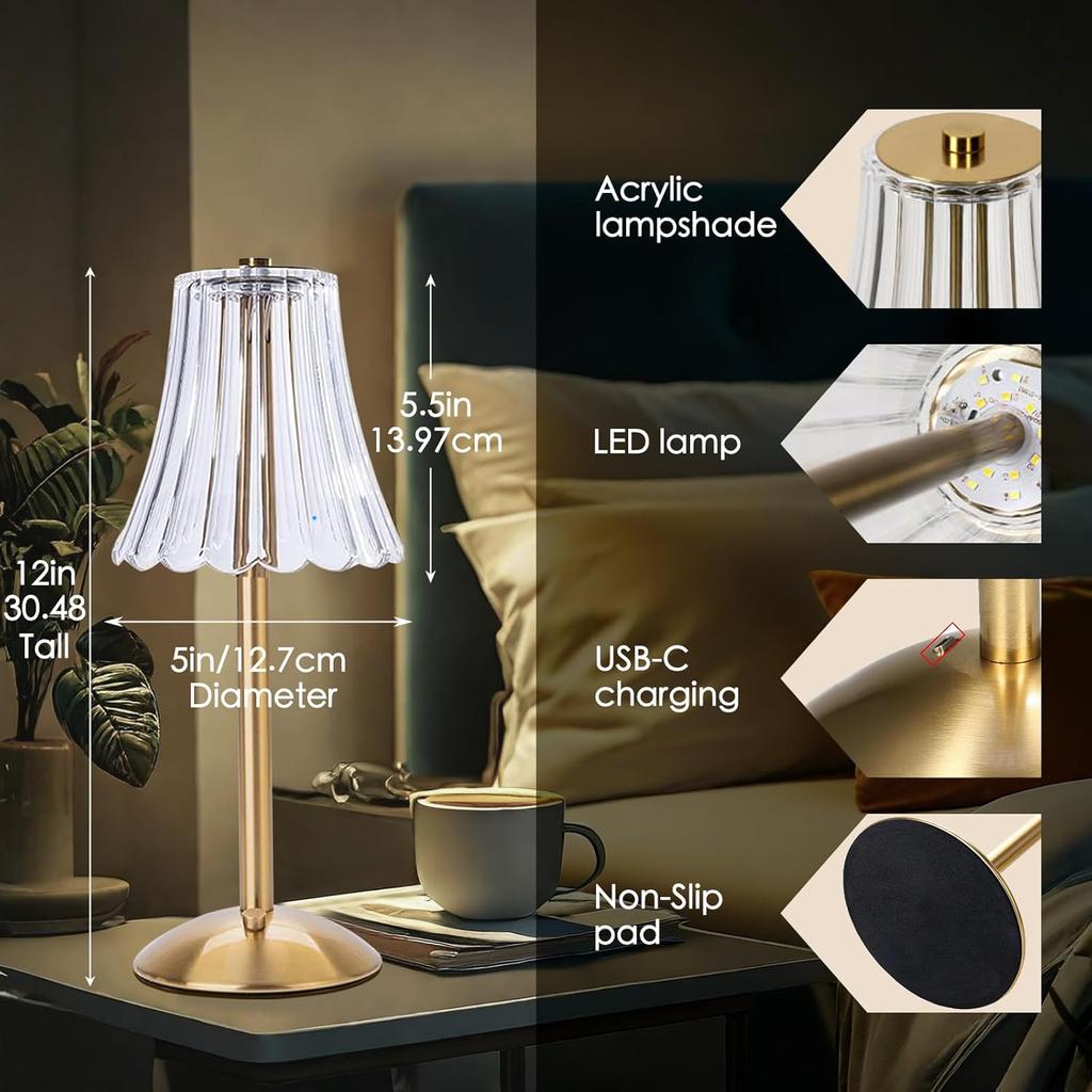 Хрустальная светодиодная настольная лампа с сенсорным управлением, настольный ночник, перезаряжаемая лампа для чтения для спальни, прикроватная тумбочка, декор для отеля, бара, диммируемая