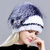 Шапки из натурального меха Женские Шапка из меха кролика рекс с цветочным узором Шапка из меха лисы с помпоном Натуральные зимние шапки Вязаные теплые Модные шапки-бини