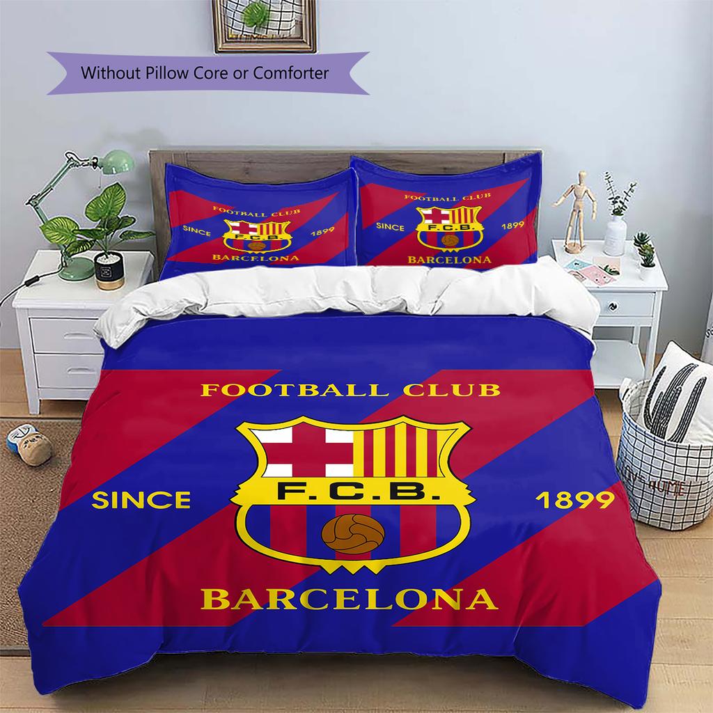 Постельное белье с узором ФК Барселона Домашний декор Подарок на день рождения (1 пододеяльник + 2 наволочки, без наполнителя)