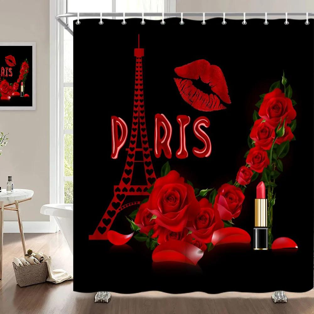 Занавеска для душа на День святого Валентина, Сердце из роз, Романтическое растение, Любовь, Губная помада, Полиэстер, Принт, Украшение для ванной комнаты