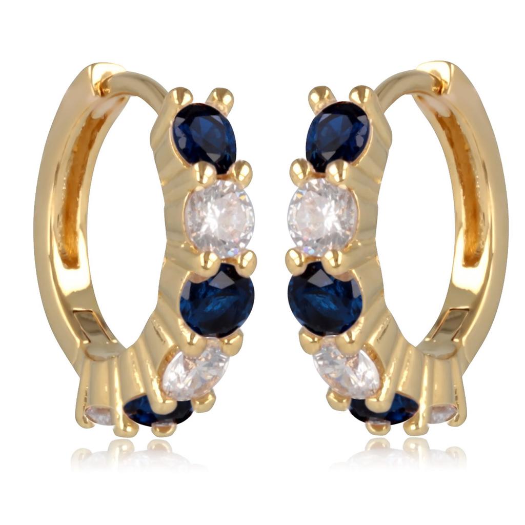 Les Trésors De Lily [R2040] - Gold Plated Hoop Earrings 'Sissi' Sapphire Blue White Gold - 10x3 Mm