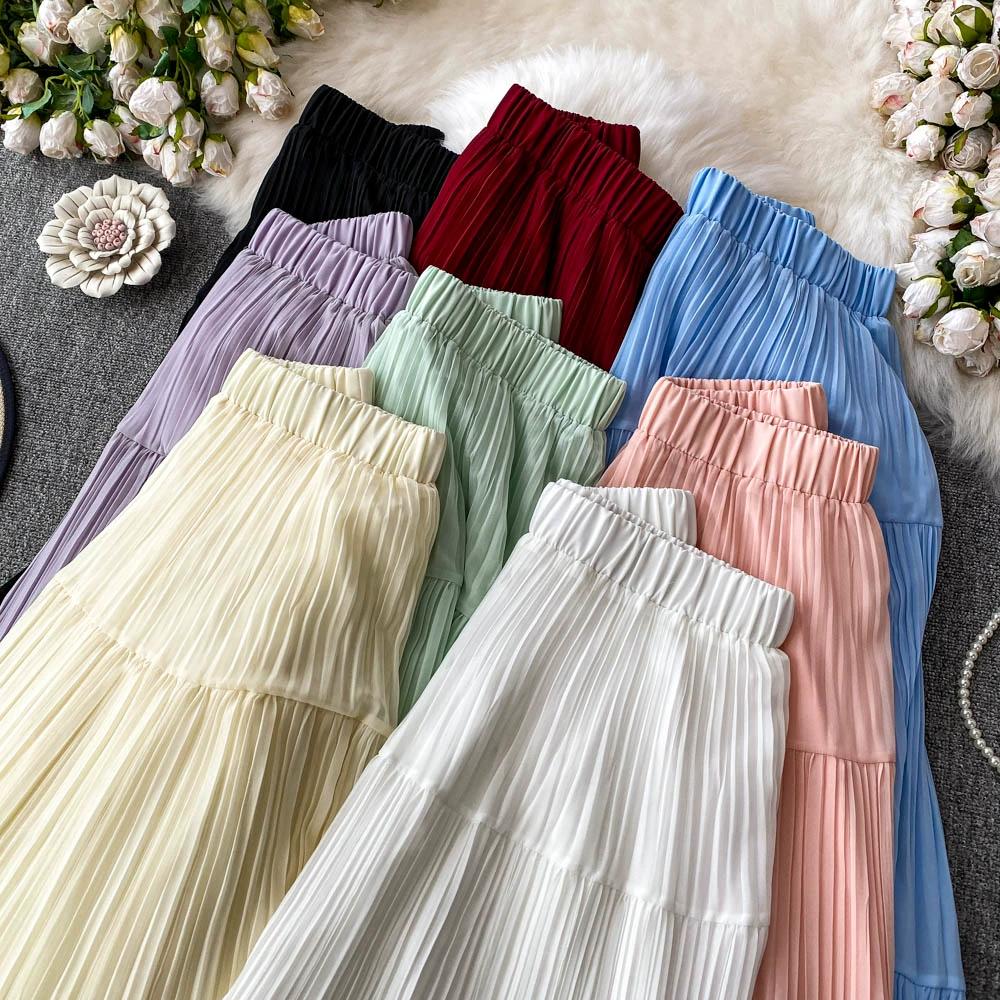 DIMANAF 2025 Летние женские новые юбки из шифона с эластичной талией, плиссированные сетчатые элегантные юбки