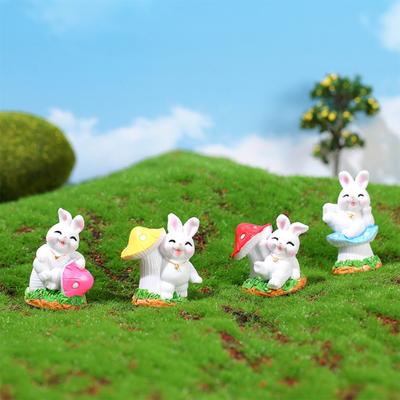 4 шт. фигурка кролика из смолы, милое яркое выражение, реалистичный внешний вид, миниатюрная статуя кролика, ремесленный пейзаж, орнамент, домашний декор
