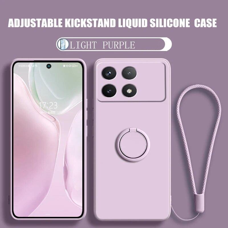 Luxury Liquid Silicone Ring Stand Shell for Redmi POCO X6 Pro Cover Shockproof Xiaomi K70E Bumper Back Protection Cover