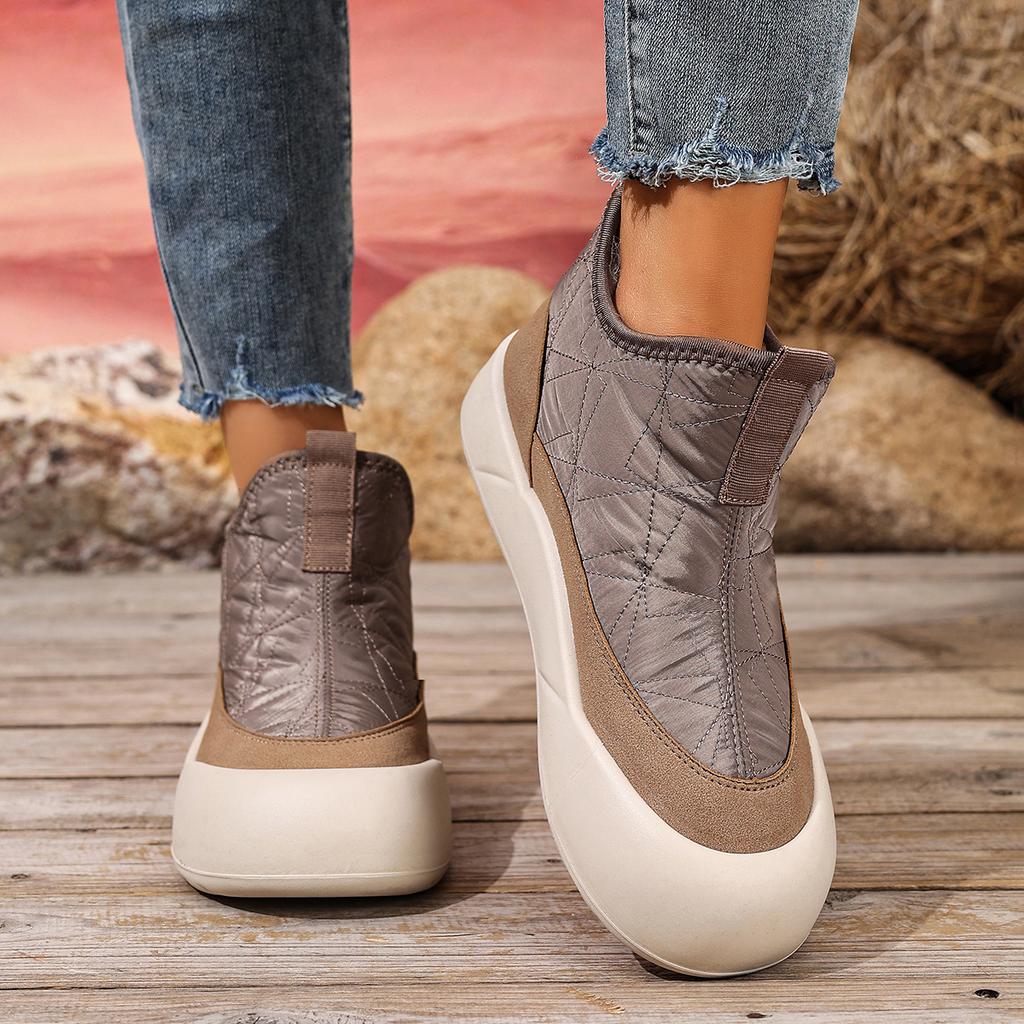 Пуховая ткань Нескользящая Толстая подошва Зимние женские новые ботинки на флисовой подкладке Повседневные Мягкая подошва Удобная хлопковая обувь