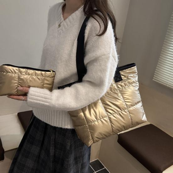 Сумка-тоут женская стеганая на плечо глянцевая пухлая сумочка легкая застежка-молния кошелек для работы путешествий спортзала шопинга