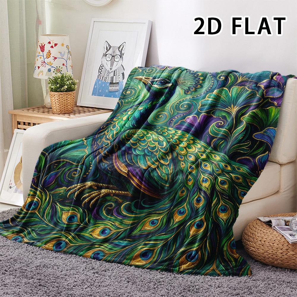 1Pc Peacock Print Flannel Blanket,High quality Comfortable for All Seasons,Home Decor,Warmth and Comfort,Perfect for Christmas Gifts