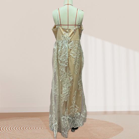 Женское сексуальное блестящее платье макси «Русалка» без рукавов с глубоким V-образным вырезом и высоким разрезом, облегающее фигуру, с цветочным принтом