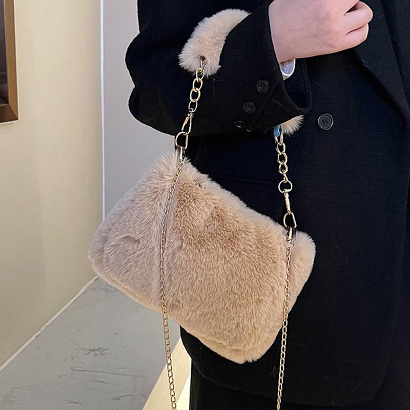 Handbag Compact Chain Crossbody Bag Fashion Square Faux Fur Shoulder Bag Premium Durable Quality Useful Practical