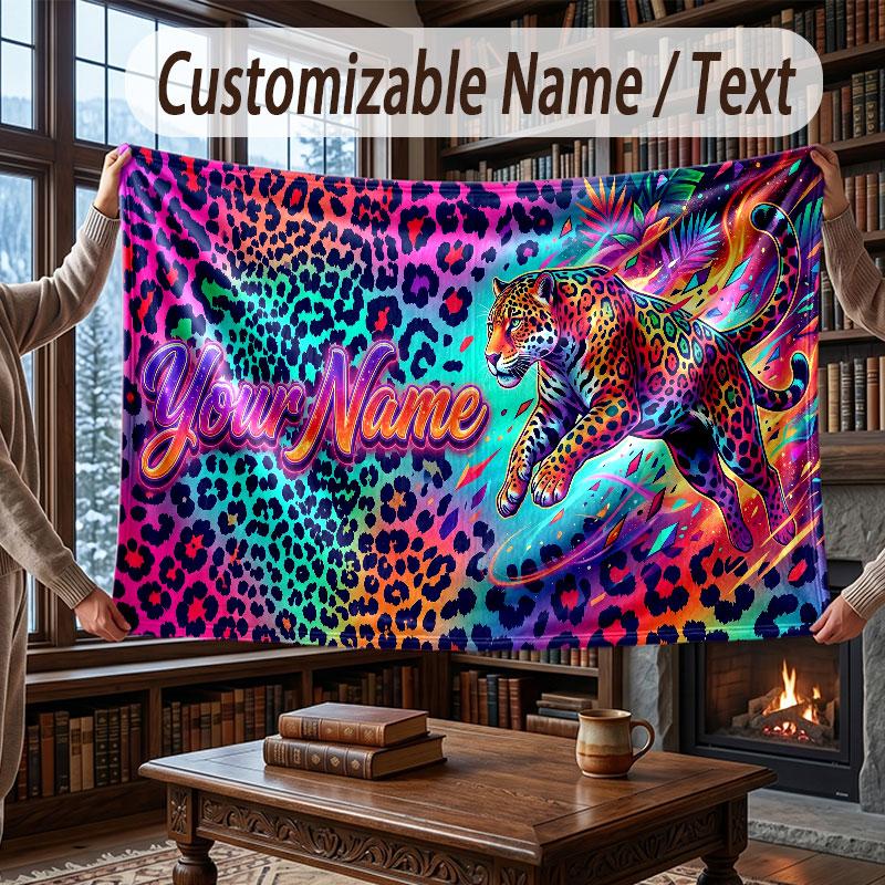 Animals Theme Throw Blanket Custom Name Text Personalized Blanket Soft Cozy Blanket for Home Sofa Bed