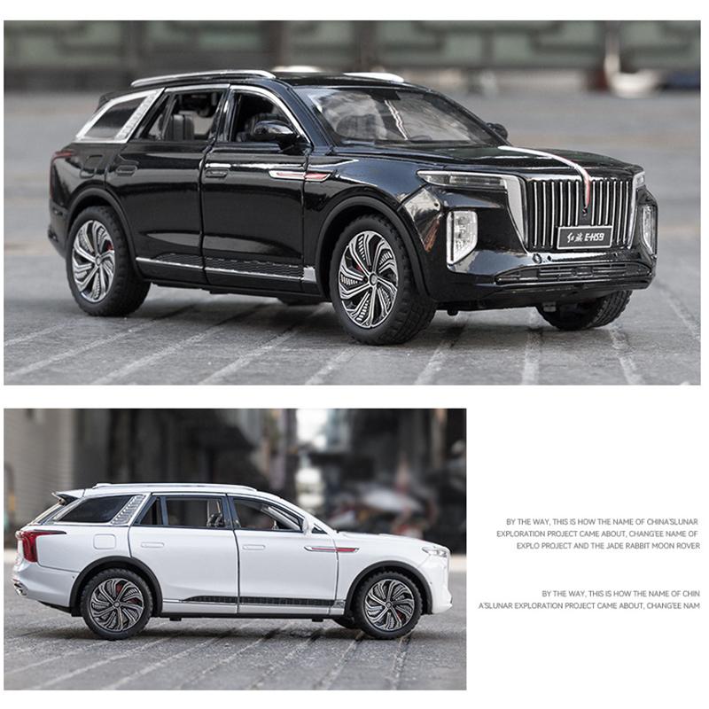 Масштаб 1/24 HongQi E-HS9 SUV, модель автомобиля из сплава новой энергии, литая под давлением металлическая игрушечная машина, модель автомобиля, имитация звука и света, подарки для детей