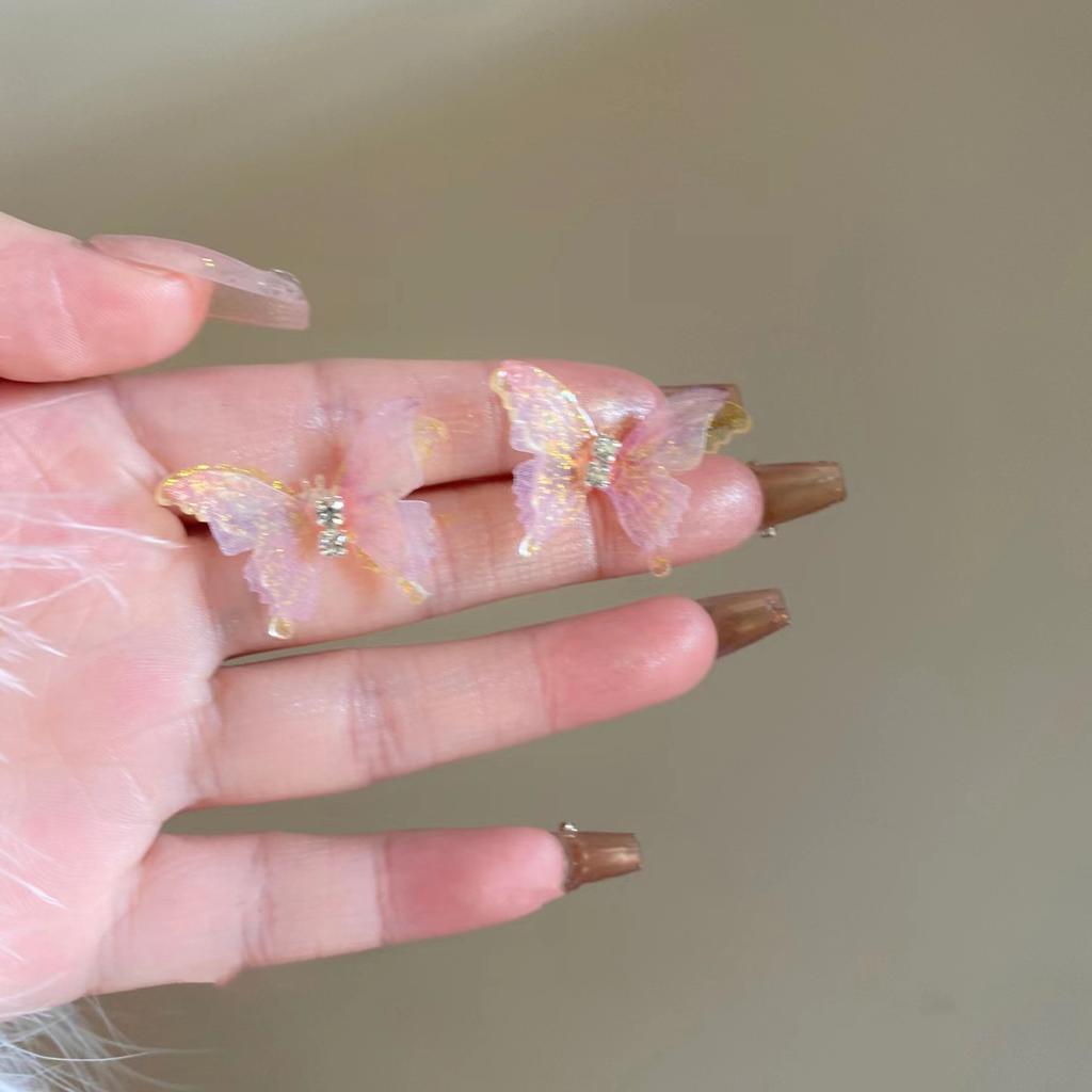 S925 Super Fairy Symphony Double Mesh Butterfly Stud Earrings Dream Fresh Less Earrings Versatile Internet celebrity earrings