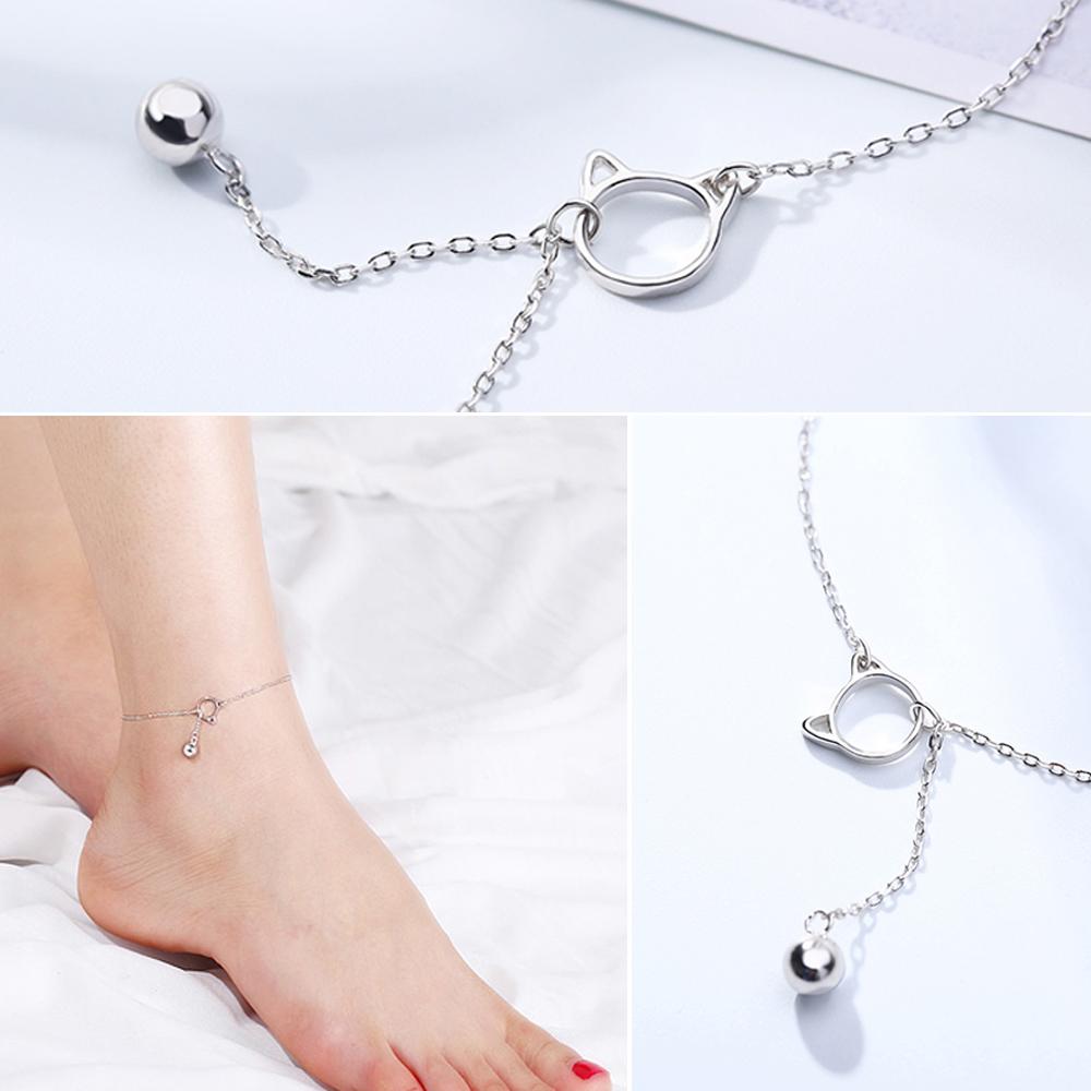 100% стерлингового серебра 925 пробы, милые ножные браслеты с колокольчиками для женщин и девочек, простая пляжная цепочка для ног, ювелирные изделия, подарок