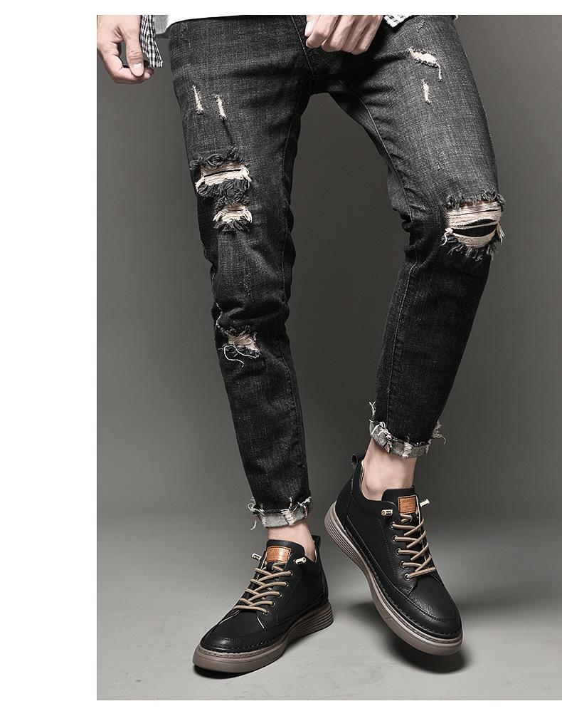 Мужские кроссовки из коровьей кожи на толстой подошве: Увеличивающие рост, британские повседневные кожаные туфли большого размера с низким верхом в тренде