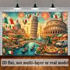 2D Colorful Italian Culture Backdrop with Landmarks, Pizza & Gondolas
