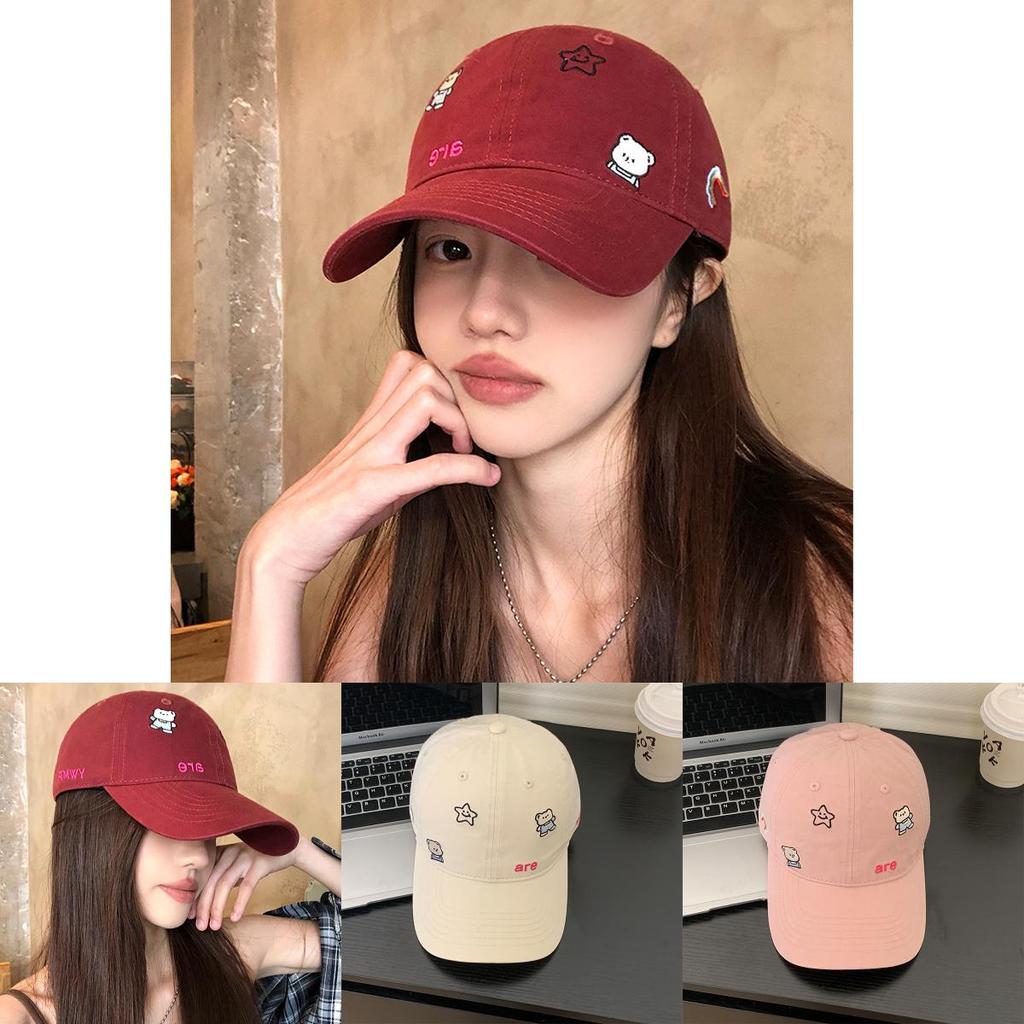 Korean Style Soft Top Baseball Hat With Bear And Letter Embroidery Design For Sunshade And Breathability