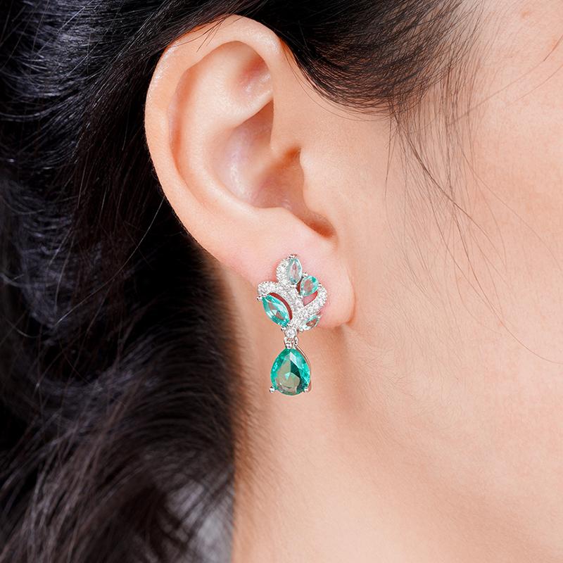 Huitan Gorgeous Green CZ Dangle Earrings for Women New Trendy Wedding Engagement Female Earrings Elegant Accessories Fancy Gift