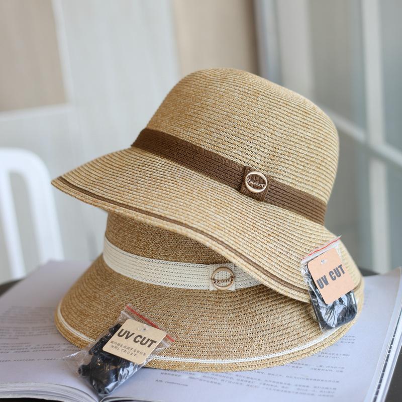 Spring and summer contrasting colors small standard thin braided straw hat sun protection leisure beach versatile fisherman basin hat woman