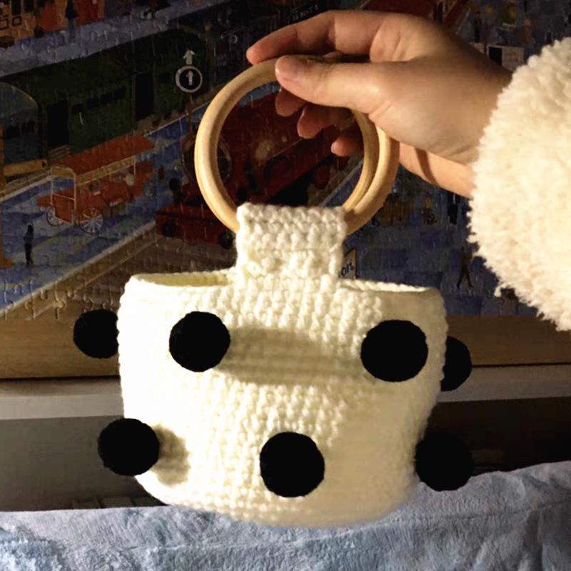 Пряжа Вязание Помпон Сумка-ведро - Модная Вязаная Готовая Женская Портативная Сумка