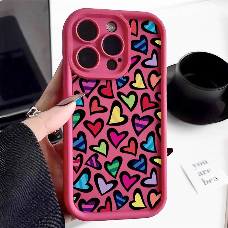 Fashion Hearts Pattern Phone Cover  For iPhone 16 Pro Max 15 Plus 14 13 12 11 Pro XR XS 8 7 Color Love Shockproof Lens Protection Soft Case