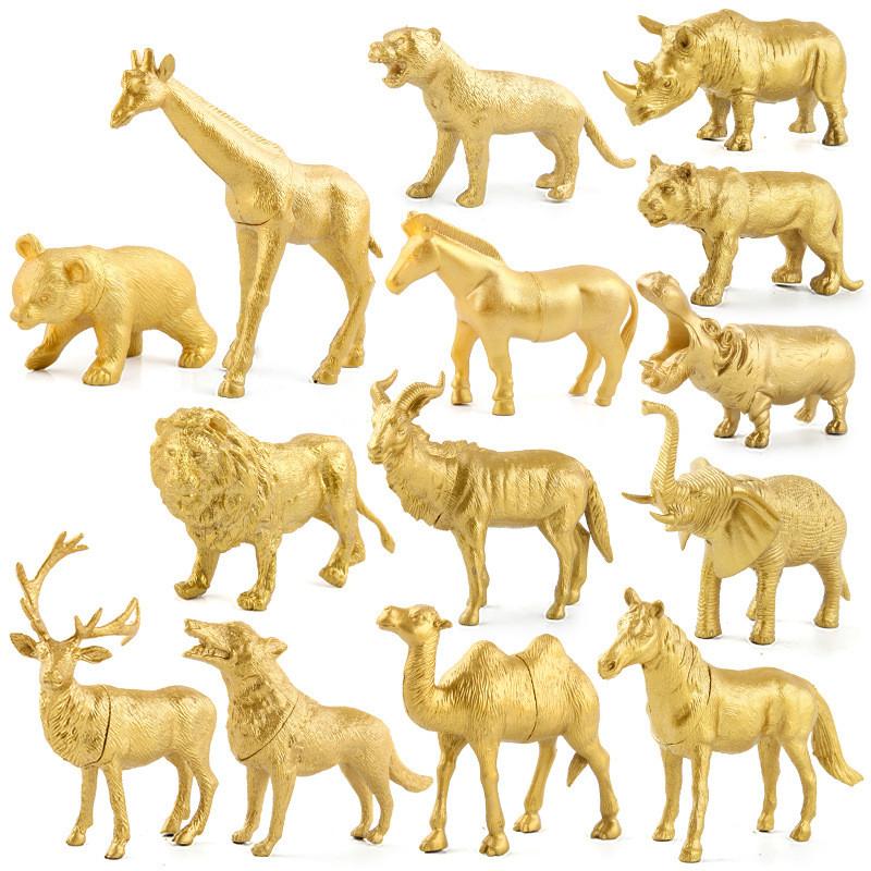 Captivating Forest Wildlife Model Set Featuring Golden Giraffe Lion Elephant Figurines