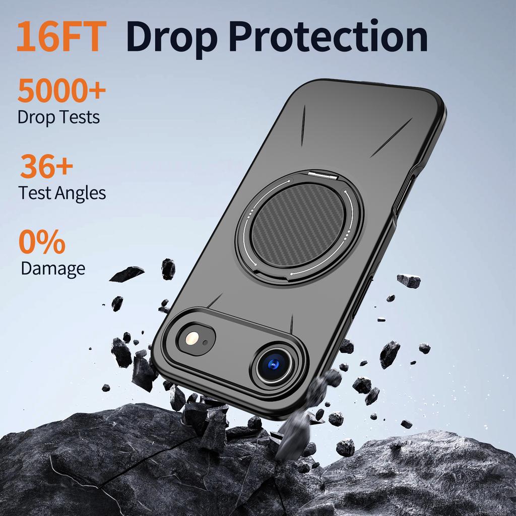 Военный противоударный чехол с вращающимся на 360° кронштейном для iPhone 17 Air 16 15 14 Plus 13 12 11 Pro Max, магнитная сверхпрочная защитная крышка