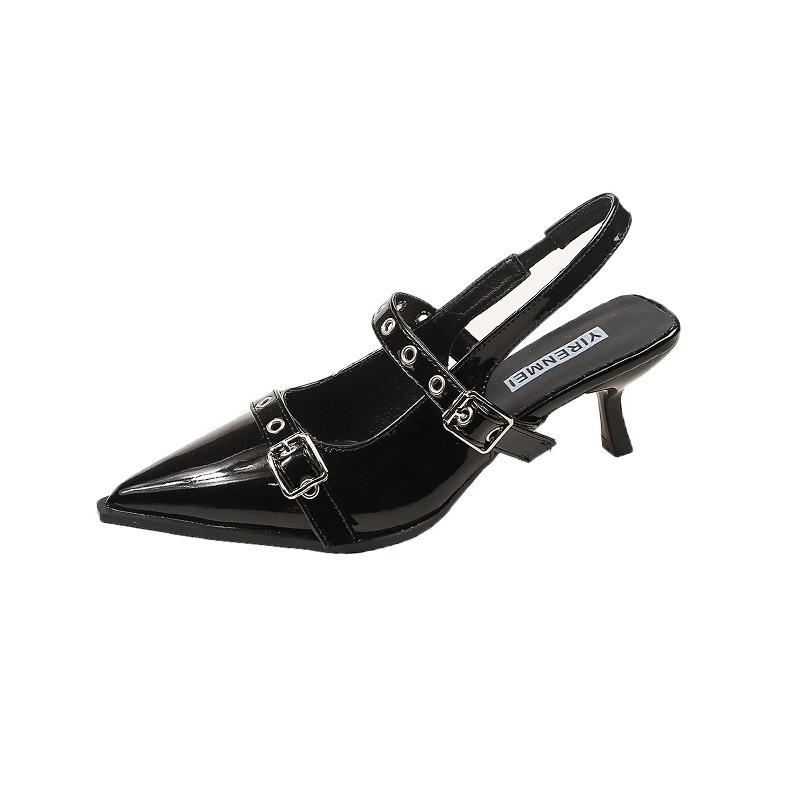 Женские летние туфли на высоком каблуке, новая сумка, туфли-лодочки с мелким вырезом, задник открытый, тонкий каблук, остроносые универсальные сандалии для женщин