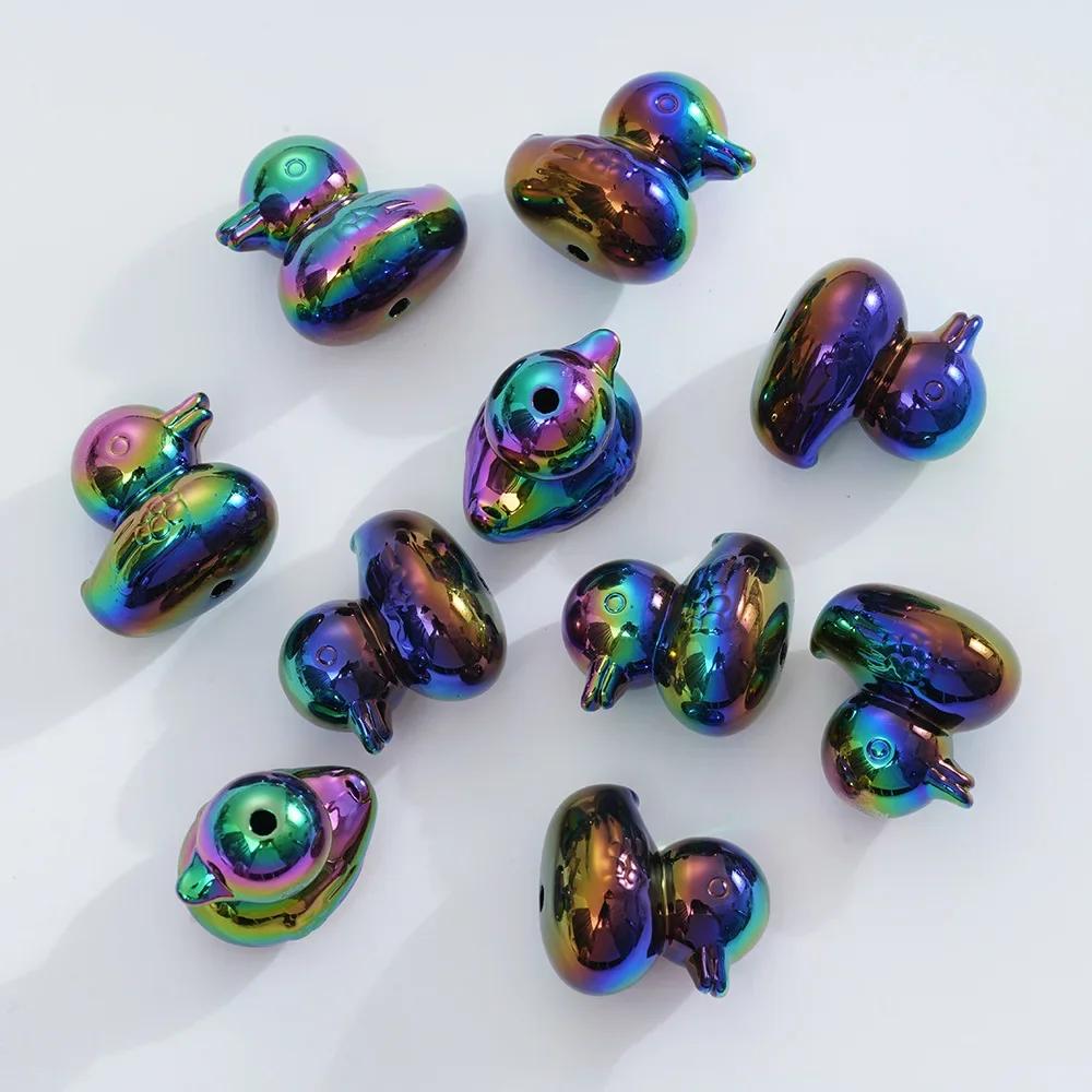 DW11 5pcs Personality Style Cartoon Cute Colorful 3D Duck Beads Cartoon Beads DIY Jewelry Diy Chain Bracelet Pendant Accessories