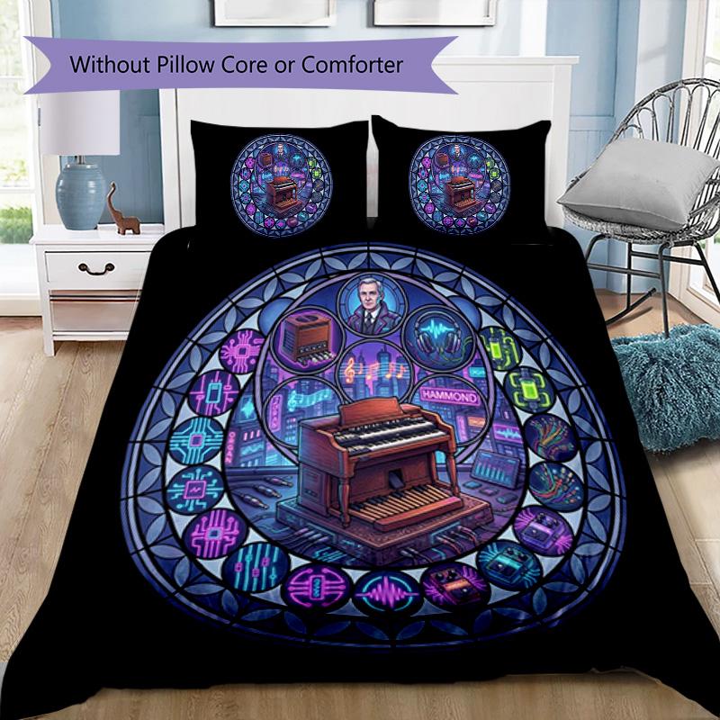 Electronic Organ Symphony Pattern Bedding,Quilt Set Quilt Cover Pillowcase Home Birthday Gift (1 * duvet cover + 2 * pillowcase, without core)