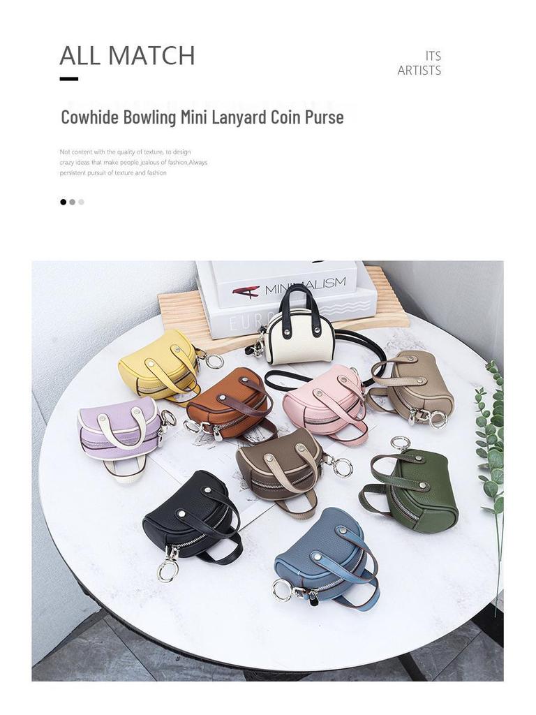 Мини-кошелек из натуральной кожи на шнурке - Женская сумочка для хранения помады в стиле боулинг
