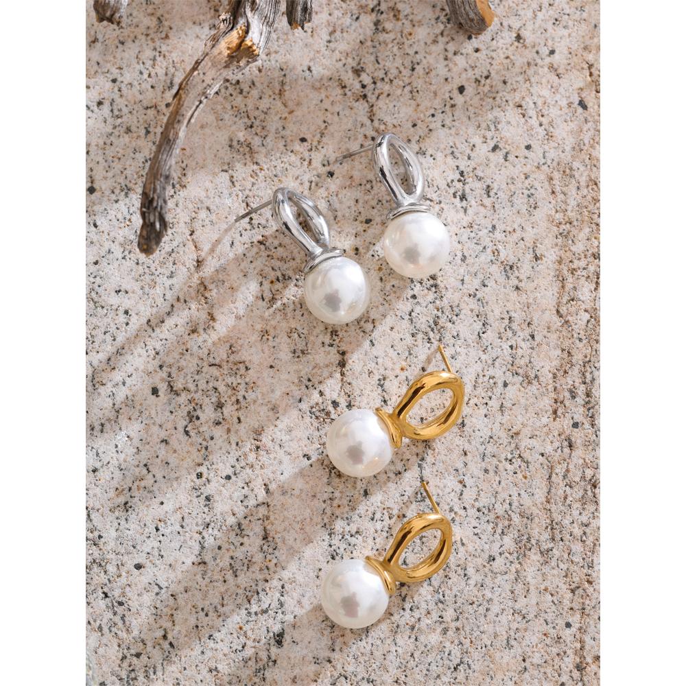 Eetit Корейская элегантность Серьги-пусеты из нержавеющей стали с имитацией жемчуга и геометрическим дизайном для женщин Корейский стиль Шикарные украшения для повседневной носки