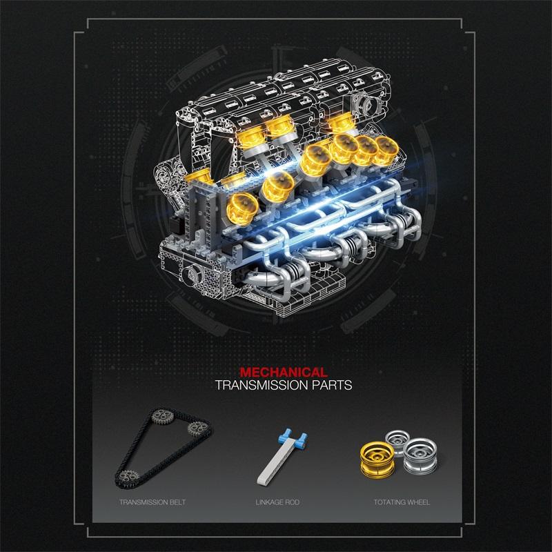 4719pcs Technical V12 Engine 3D Building Blocks Motorized Power Functions MOC Mechanical Model Creative Desktop Display Gift