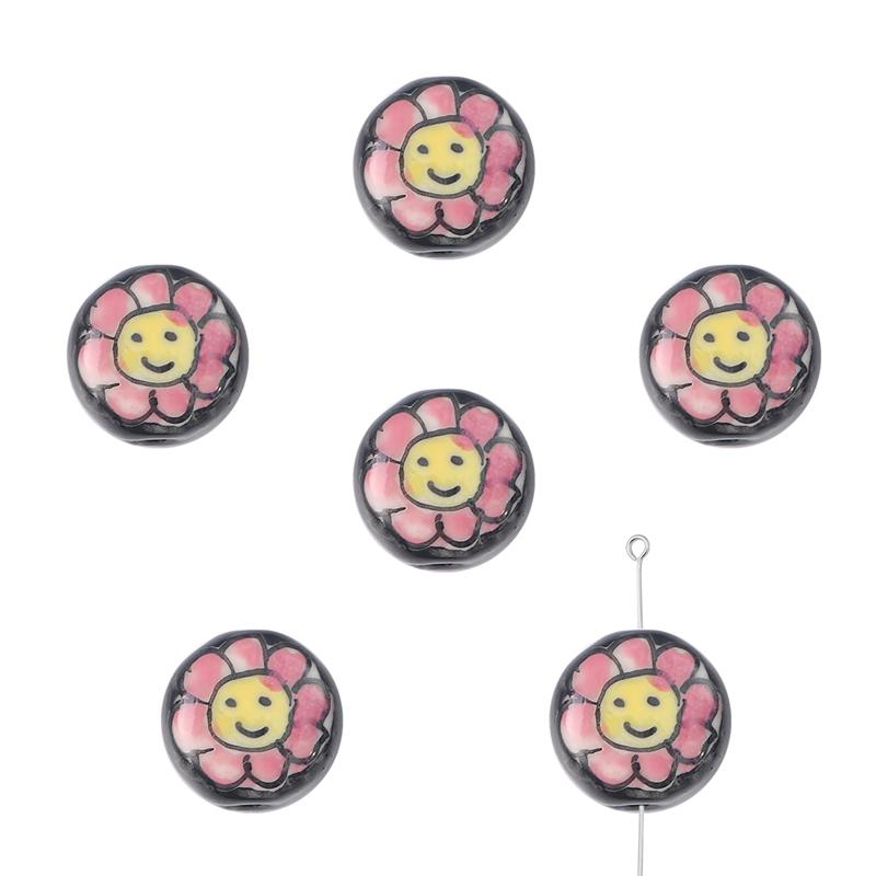 2 шт./пакет, ручная роспись, 15 мм, керамические фарфоровые бусины, цветочные сердечки, очаровательные бусины, свободные бусины-разделители для ожерелья, сережек, сделай сам, изготовление ювелирных изделий