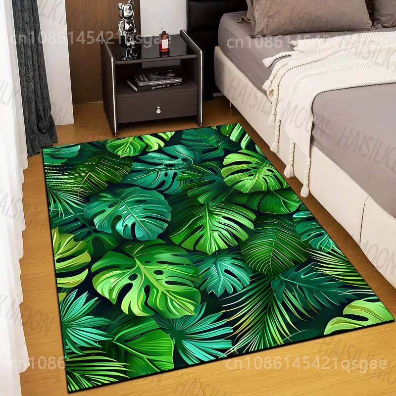 1PC Tropical Rainforest Leaves Carpet for Living Room Bedroom Sofa Home Decor Non-slip Floor Mat Modern Rugs Large Size