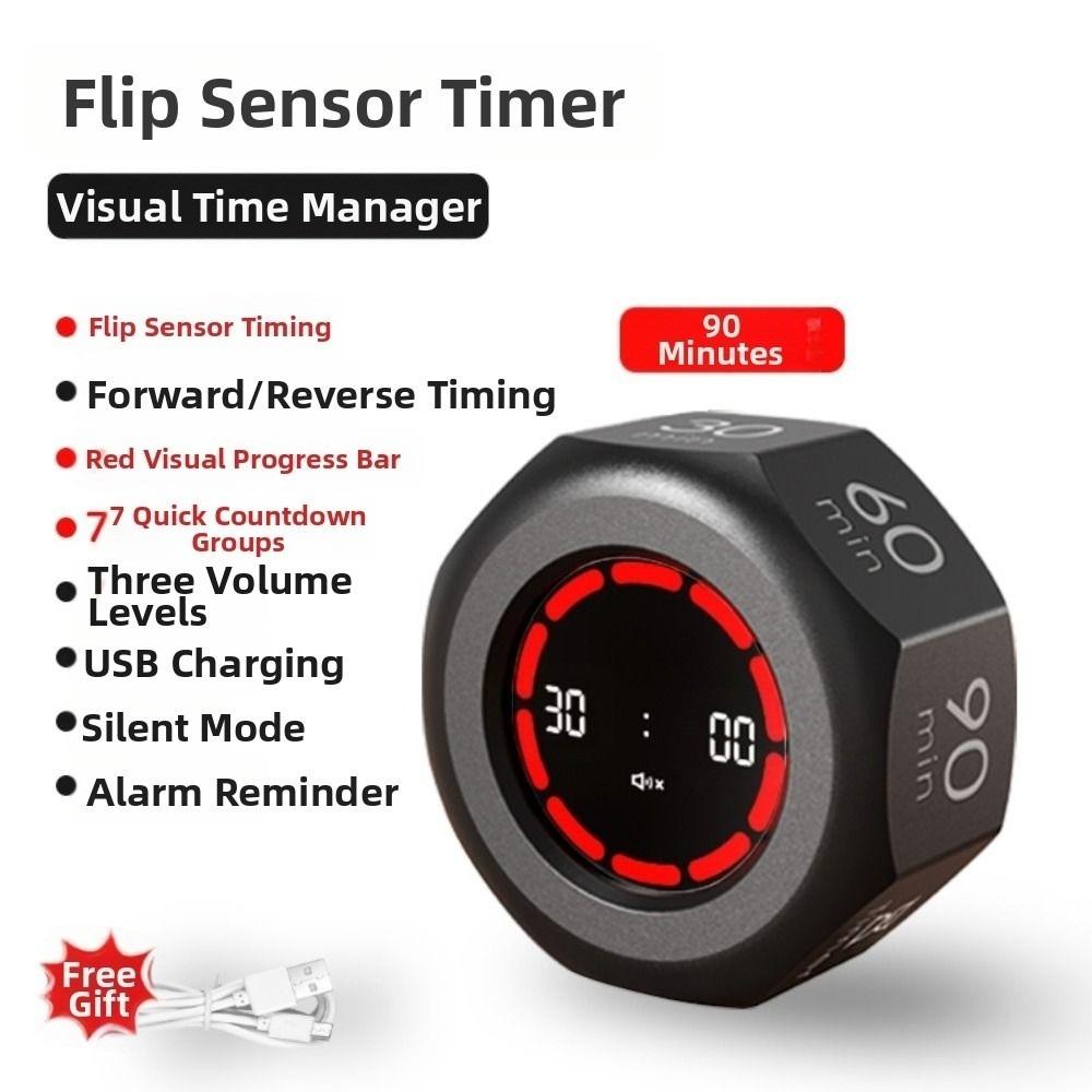 Octagon Automatic Rotating Timer LED Screen Digital Countdown Clock Pomodoro Timer for Task Work