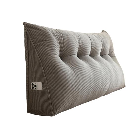 Headboard Wedge Cushion Corduroy Triangle Headboard Pillow with Side Pocket Ergonomic Back Support Daybed Pillow for Reading Sitting Working