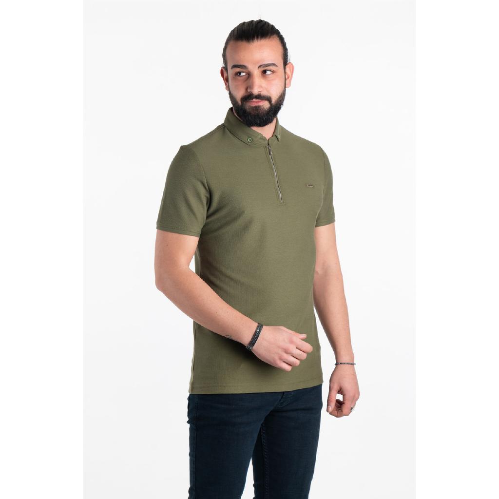 Мужская черная футболка с воротником-поло с молнией и деталями