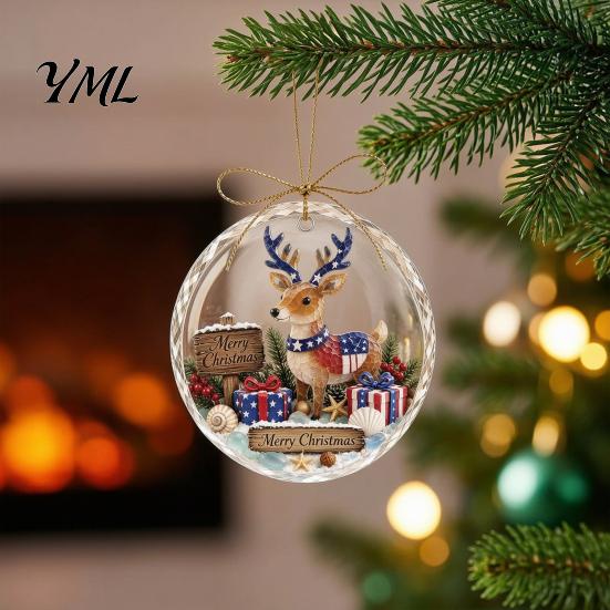 Handcrafted Style Ornament Christmas Acrylic Hanging Pendant for Holiday Tree Decoration, 2D Flat Ocean Theme Home Party Decor, Lightweight