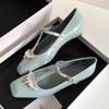 Fashion Elegant String Bead Rhinestone Flat Mary Jane Shoes Women Fashion Square Toe T Strap Brand Designer Shoe Sweet Lolita Dress Shoe